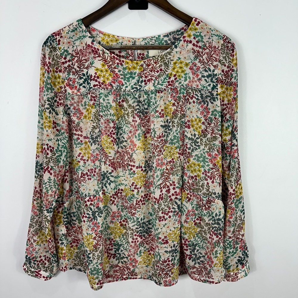 LOFT Floral Top Womens Small‎ Long Sleeve Flowy Romantic Whimsical Boho Cottage